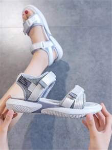 Women's Fashion Round Toe Retro Casual Comfortable Open Toe Strap Hook And Loop Flat Sandals