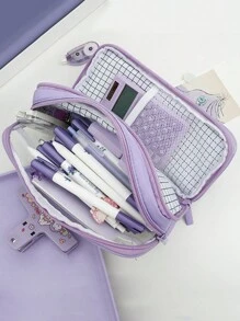 1 件透明双层多功能铅笔盒，韩式双拉链学生文具袋 - 彩色 - 查看 10