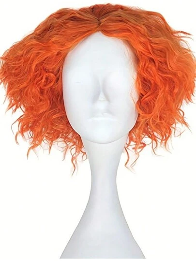 Unisex Chic Orange Short Curly Wig - Fluffy Corn Curly Synthetic Costume Wig For Party, Music Festivals, Masquerades & Comic Con, Cool Unique Rock & Roll 80s Wig, Apperal Funny Crazy Wig, High Density, Natural Look, Beginner-Friendly, Perfect Gift Idea For Christmas, Birthdays & Thanksgiving, Bar Club Rave Play Decors Photography Props, Stage Performance Accessories