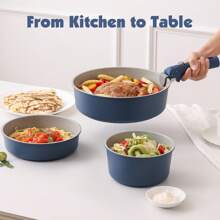 SENSARTE Ceramic Nonstick Pots And Pans Set With Detachable Handle, 18pcs Healthy Non Stick Cookware Set With Removable Handle, RV Cookware, Dishwasher/Oven Safe, PFAS/PTFE/PFOA Free(Almond Beige) - Red and White - View 9