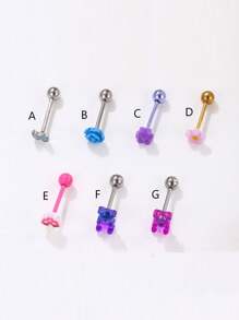 1 Stück Zunge Piercing Schmuck aus medizinischem hypoallergenen Titan-Stahl mit süßem Harz Rose, Pilz, Blumen und Schmetterling Design