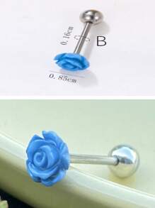 1 Stück Zunge Piercing Schmuck aus medizinischem hypoallergenen Titan-Stahl mit süßem Harz Rose, Pilz, Blumen und Schmetterling Design