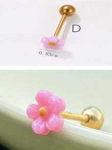 1 Stück Zunge Piercing Schmuck aus medizinischem hypoallergenen Titan-Stahl mit süßem Harz Rose, Pilz, Blumen und Schmetterling Design