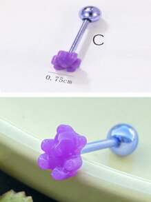 1 Stück Zunge Piercing Schmuck aus medizinischem hypoallergenen Titan-Stahl mit süßem Harz Rose, Pilz, Blumen und Schmetterling Design