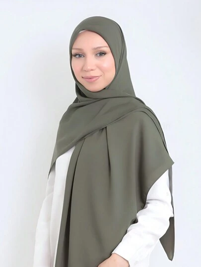 1pc Beach Accessories Chiffon Hijab Scarf, Solid Color Casual Beach Shawl, 140*140cm