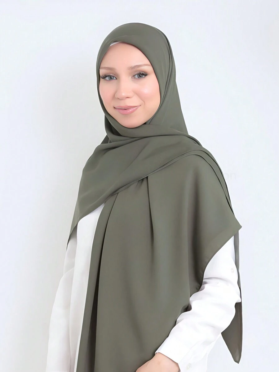 1 chiếc khăn choàng hijab bằng vải chiffon đi biển, khăn choàng đi biển thường ngày màu trơn, 140*140cm - xanh quân đội - Xem 1