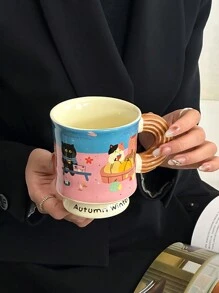 1个可爱卡通陶瓷马克杯 - 精致迷人的陶瓷杯，情侣完美礼物，高品质咖啡杯，开学季必备 - 彩色 - 查看 9