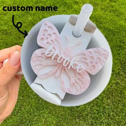Etiqueta de nome de borboleta personalizada para copo de 40 onças, etiqueta de nome para tampa de copo, presente personalizado, acessório de copo de 30 onças e 20 onças, garrafa de água de presente personalizada