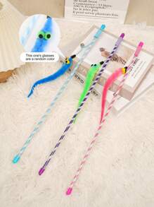 1pc Random Color Cat Toy Plush Stick Bell Or Three Striped Toy Or Caterpillar Teaser Interactive Toy For Pets - Multicolor - View 7