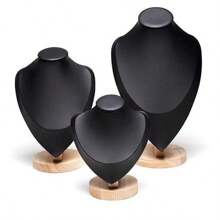 1pc Wooden Mannequin Bust Necklace Display Stand Portrait Model Neck Pendant Jewellery Storage Rack Holder Window Showcase Props - Black - View 7
