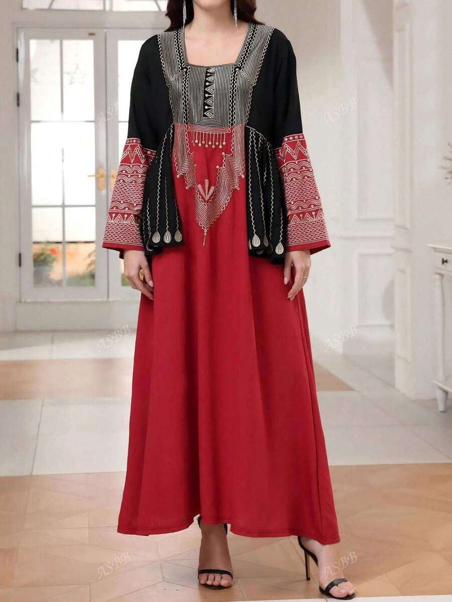 Elegant Long Sleeve Embroidered Colorful Gold Arabic Women's