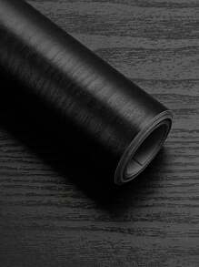 1pc Thick Black Wood Grain Decorative Self-Adhesive Wallpaper For Cabinet, Table, Chair Renovation - Black - View 1