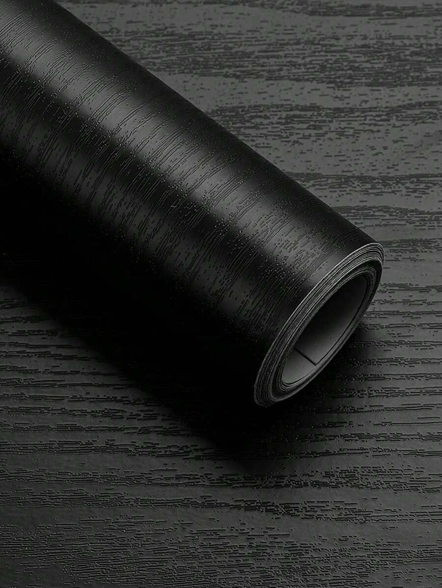 1pc Thick Black Wood Grain Decorative Self-Adhesive Wallpaper For Cabinet, Table, Chair Renovation - Black - View 1