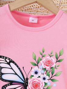 2pcs/Set Summer Young Girls Cartoon Girl Graphic Print Round Neck Short Sleeve T-Shirt & Solid Color Casual Comfortable Shorts Set