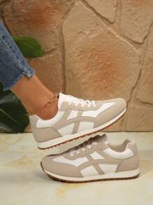 Zapatos deportivos casuales para mujer, zapatillas tipo tabla de surf de tela transpirable, versátiles para viajes, correr, actividades al aire libre, cómodos - Beis - Ver 1