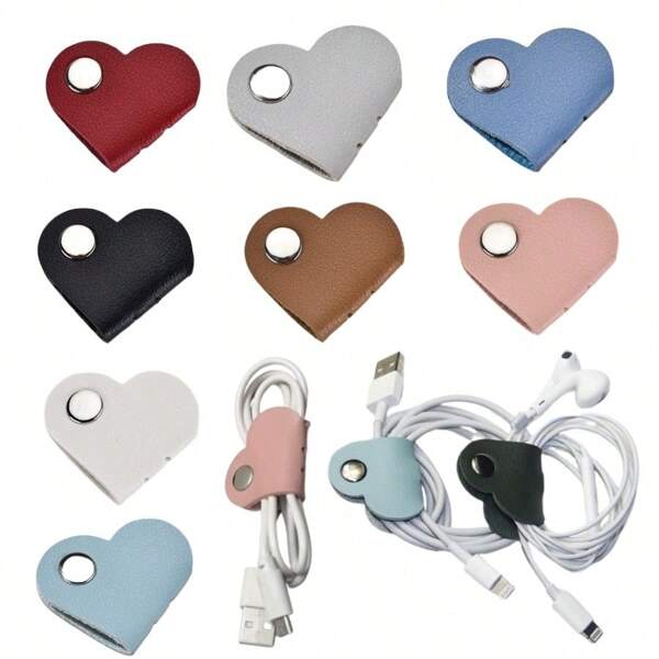 Kit organizador de cabos de couro PU em formato de coração vívido de 10 peças/conjunto, fone de ouvido e cabo do carregador arrumados, clipe de cabo sem bateria, enrolador de fios multicolorido, adequado para homens e mulheres, ótimo para viagens e uso diário, decoração de banheiro, cesta de papel higiênico, armazenamento, suporte de papel, caixa de lenços dourada, organizador de vaidade, toalhas de cozinha, armazenamento de toalhas de papel, vibrações boho