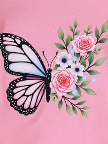 2pcs/Set Summer Young Girls Cartoon Girl Graphic Print Round Neck Short Sleeve T-Shirt & Solid Color Casual Comfortable Shorts Set