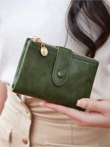 Minimalist Short Women's Wallet Three-Layer Card Holder With Double Zipper Large Capacity ID Card Holder Credit Card Holder Money Bag
