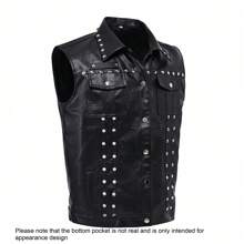 Men's Studded Biker Vest, Vintage Style Punk Rock Faux Leather Waistcoat For Street Performance, Exaggerated Fashion Series