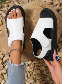 1 双轻便平底休闲凉鞋，软底防滑沙滩拖鞋，适合春夏季青少年 - 白色 - 查看 3