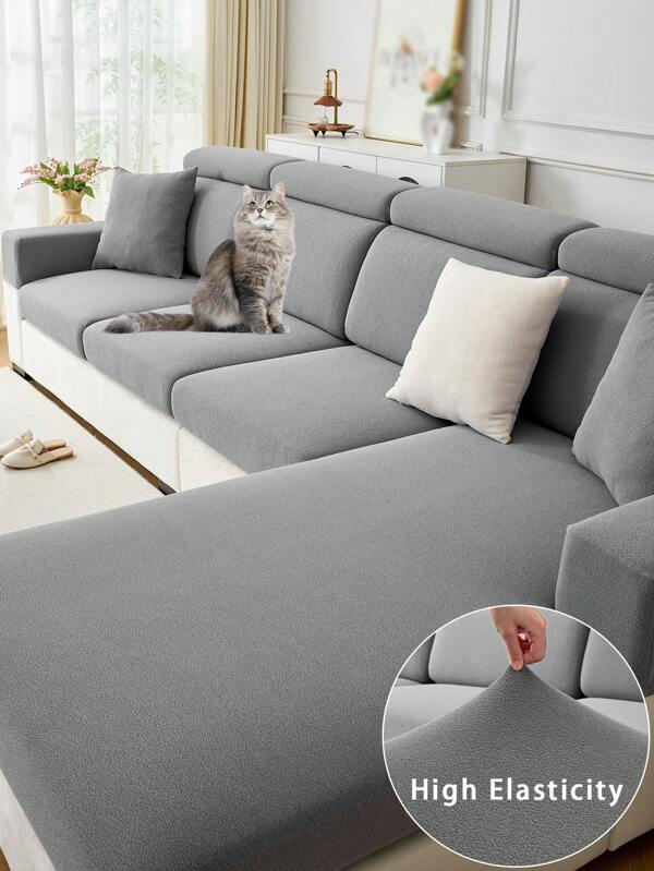 1pc High-Density Chenille Anti-Slip Sofa Seat Cushion Cover, Soft & Skin-Friendly, Pet/Dirt Resistant Stretch Sofa Slipcover, Suitable For L-Shaped Combination Sofa And 1/2/3/4 Seat Sofa (Sold Individually), Suitable For All Season