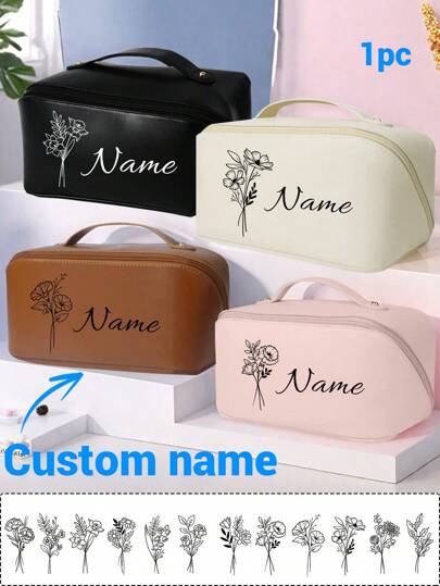 Personalisierte Geburtstagsblumen Make-up Tasche, personalisierte Leder Kosmetiktasche für Frauen, individualisierbare Reise-Kosmetiktasche, anpassbare Kulturtasche, Geburtstagsgeschenke, Schreibwaren, Aufbewahrung, Reisen, leicht, Mädchen Make-up Tasche mit Reißverschluss, Freundin, Beste Freundin, Valentinstag, Hochzeiten, Jahrestage, Multifunktional, Dekorativ, Schönheit & Gesundheit, Halloween Edition, perfektes Geschenk als Hochzeitsandenken