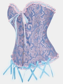 Vintage Corset Top, Tight Fitting Bust Shaping Body Shaper, Retro & Sexy Design - Purple - View 2