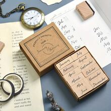 Wooden Rubber Stamp Set For Scrapbooking, Fantasy Themes, English Text, Various Dates And Months, Multi-Color Rectangular Stamps Suitable For DIY Crafts,Back To School,School Supplies
