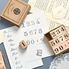 Wooden Rubber Stamp Set For Scrapbooking, Fantasy Themes, English Text, Various Dates And Months, Multi-Color Rectangular Stamps Suitable For DIY Crafts,Back To School,School Supplies