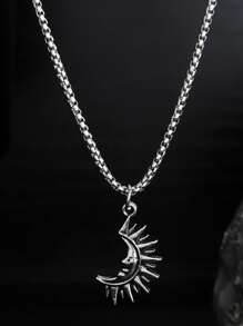 1 Pair (2pcs) Asymmetric Sun & Moon Design Titanium Steel Necklaces, Couple Jewelry, High-End Casual Minimalist Accessories - Necklace - View 11