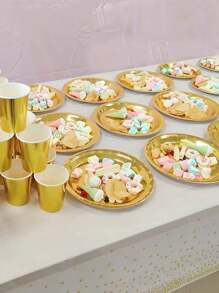 10 个 7 英寸（约 17.5 厘米）盘子，坚固的一次性盘子适合派对、晚宴、节日、野餐、生日派对、餐桌、婚礼 - 金色 - 查看 4