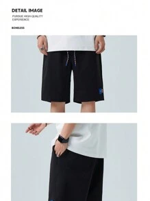 1pc Men's Athletic Shorts - Breathable, Stretchy Running & Fitness Design With Color Drawstring Waist For Summer Training And Outdoor Activities, Gym Shorts - Black - View 3