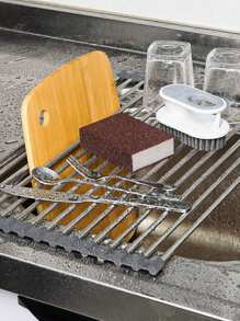 1 pièce Égouttoir extensible en acier inoxydable à placer sur l'évier, couleur noire et grise avec des bras réglables. Organisateur de cuisine/salle de bain fonctionnel pour plats, ustensiles de cuisine, légumes et fruits. Cadeau de Nouvel An et de Noël