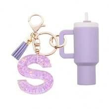 2-In-1 Purple/Pink Cup Accessories Mini Cup Keychain For Women,Initial Letter Accessory Backpack Charms Cute Girl Keychains - Multicolor - View 10