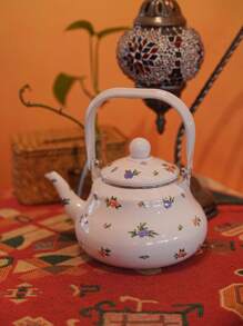 1 件 Ditsy 花卉图案白色陶瓷茶壶，家用水壶，奶茶壶，茶壶，炉灶搪瓷水壶，送给亲戚朋友的礼物，适合户外、露营