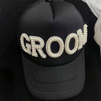 1 件婚礼装饰新娘/新郎白色珍珠字母新娘/新郎棒球帽鸭舌帽太阳帽婚礼订婚蜜月旅行妻子礼物单身派对新娘送礼会