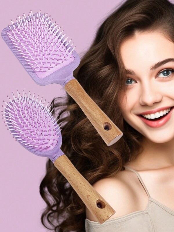 1pc Lavender Air Cushion Wooden Handle High-End Hair Brush, Designed For Women