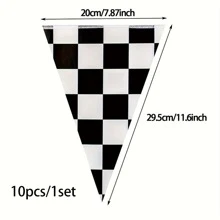10pcs/Set Racing Checkered Flag Design Pennant Banners, Checkered Flag Theme Birthday Party Decorations, Disposable Party Supplies Triangle Paper Flags, Suitable For Birthday Party, Family Gathering, Class Reunion