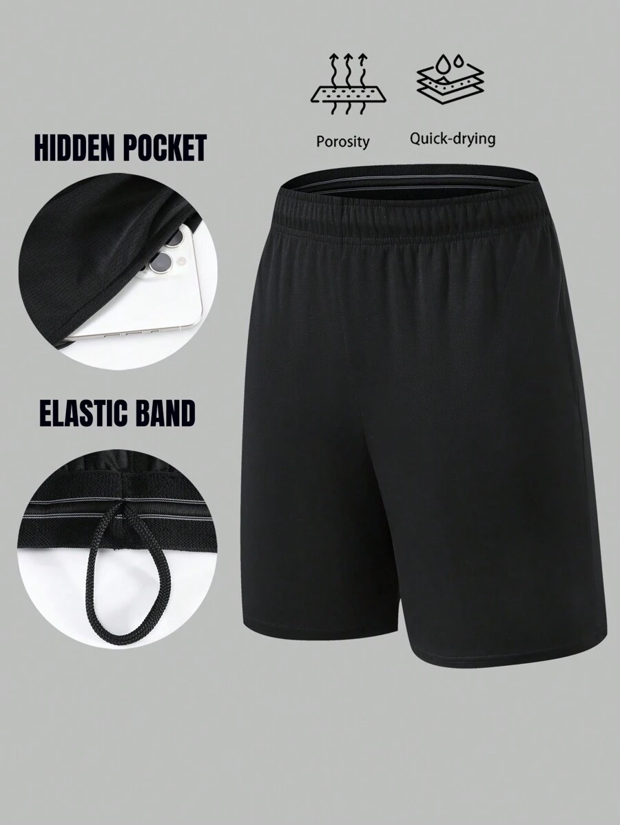 1pc Spring And Summer Quick Dry Men's Sports Shorts Loose Fit Breathable Wicking Gym Basketball Training Shorts With Pockets And Drawstrings Suitable For Running And Exercise - Black - View 1