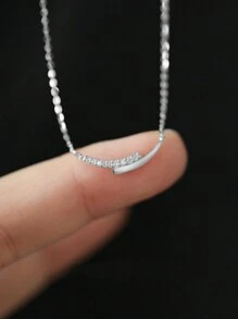1pc Elegant S925 Sterling Silver Cubic Zirconia Arc Pendant Necklace, Delicate Women Jewelry, Friendship, Engagement, Party, Holiday Gift - Geometry - View 6