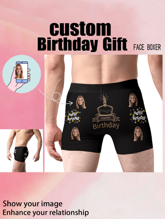 CUSTOM Men's Black Graphic Letter Progress Bar Print Briefs,FACE BOXER,Sexy Comfortable Gifts For Boyfriend, Valentine's Day Gifts, Birthday Gifts, Gifts For Friends, Romantic Gifts
