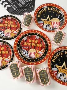 44pcs/Set Movie Night Theme Cinema Popcorn Pattern Disposable Tableware, Clapperboard Shaped Napkins, Disposable Dining Plate, Paper Cup, Family Holiday Movie Night Party Decoration Supplies - Multicolor - View 6