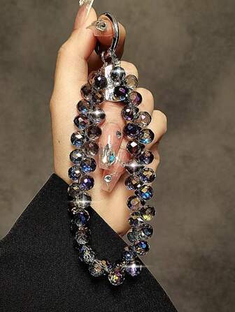 Sparkling Beaded Phone Accessory Lanyard - Glittering Transparent Beads, Phone Strap, Key Chain, Compatible With IPhone, OPPO, VIVO Phone Cases, Durable Plastic Material Gifts For Mother, Family, Friends, Birthday, Holiday Phone Charm, Phone Chain