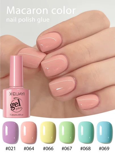  XEIJAYI 6支装 7.3毫升 马卡龙色系凝胶指甲油，持久可卸UV光疗凝胶指甲油，美甲沙龙DIY凝胶指甲