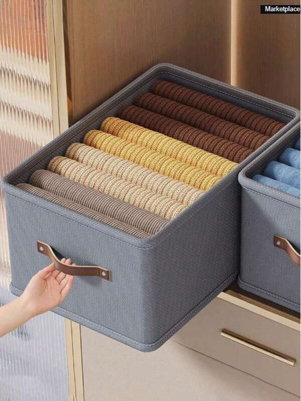 1pc-Gray Clothes Storage Box, Foldable Oxford Cloth Drawer Style Clothing Storage Box, No Compartment