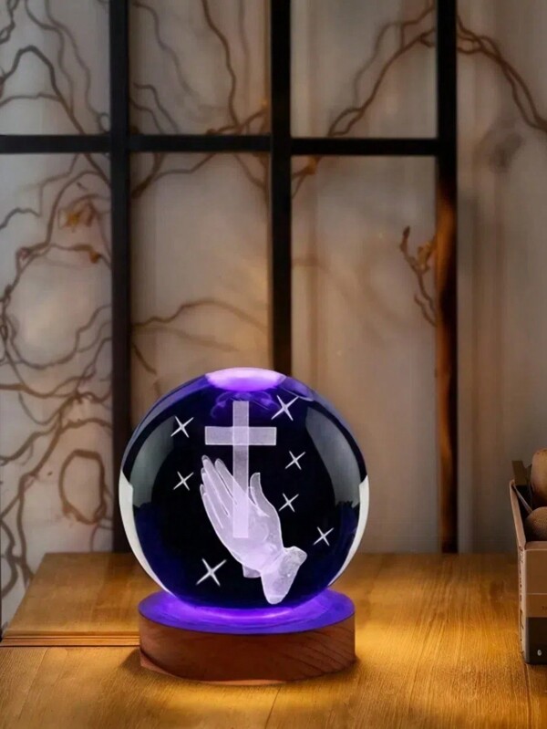 1pc 3D Laser Engraving ‌‌‌‌‌‌‌‌‌ Prayerful Prayer, Sacred Book Crystal Ball Night Light, Modern Polished Glass Decoration, Christmas, Halloween, Thanksgiving, Valentine's Day Ideal Gift, Suitable For Family, Friends, Colleagues, Home Office Decoration