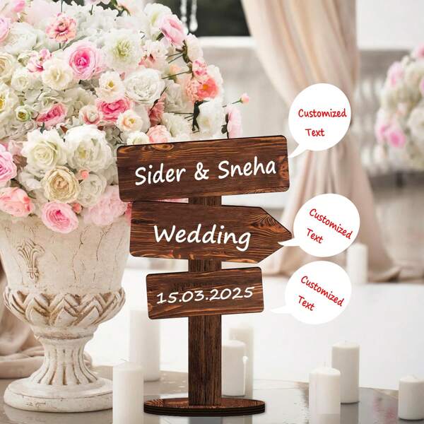 1 Set Personalizado Señal de dirección de madera para boda y fiesta de cumpleaños, decoración de escritorio