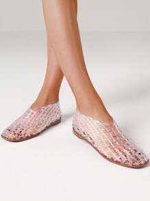 Womens Jelly Sandals Mesh Ballet Flats For Women Fishnet Hollow Jellies Sandals Comfortable Slip On Outdoor Beach Flats Shoes - trắng - Xem 3