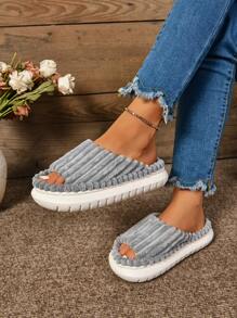 Women's Home Slippers Made Of EVA, With Anti-Slip Thick Soles, Striped, Soft And Skin-Friendly, Round-Toed, Open-Toed, Plus-Size Half Slippers For Women, And Cute Indoor Slippers For Girls.