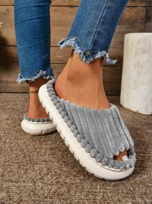 Women's Home Slippers Made Of EVA, With Anti-Slip Thick Soles, Striped, Soft And Skin-Friendly, Round-Toed, Open-Toed, Plus-Size Half Slippers For Women, And Cute Indoor Slippers For Girls.